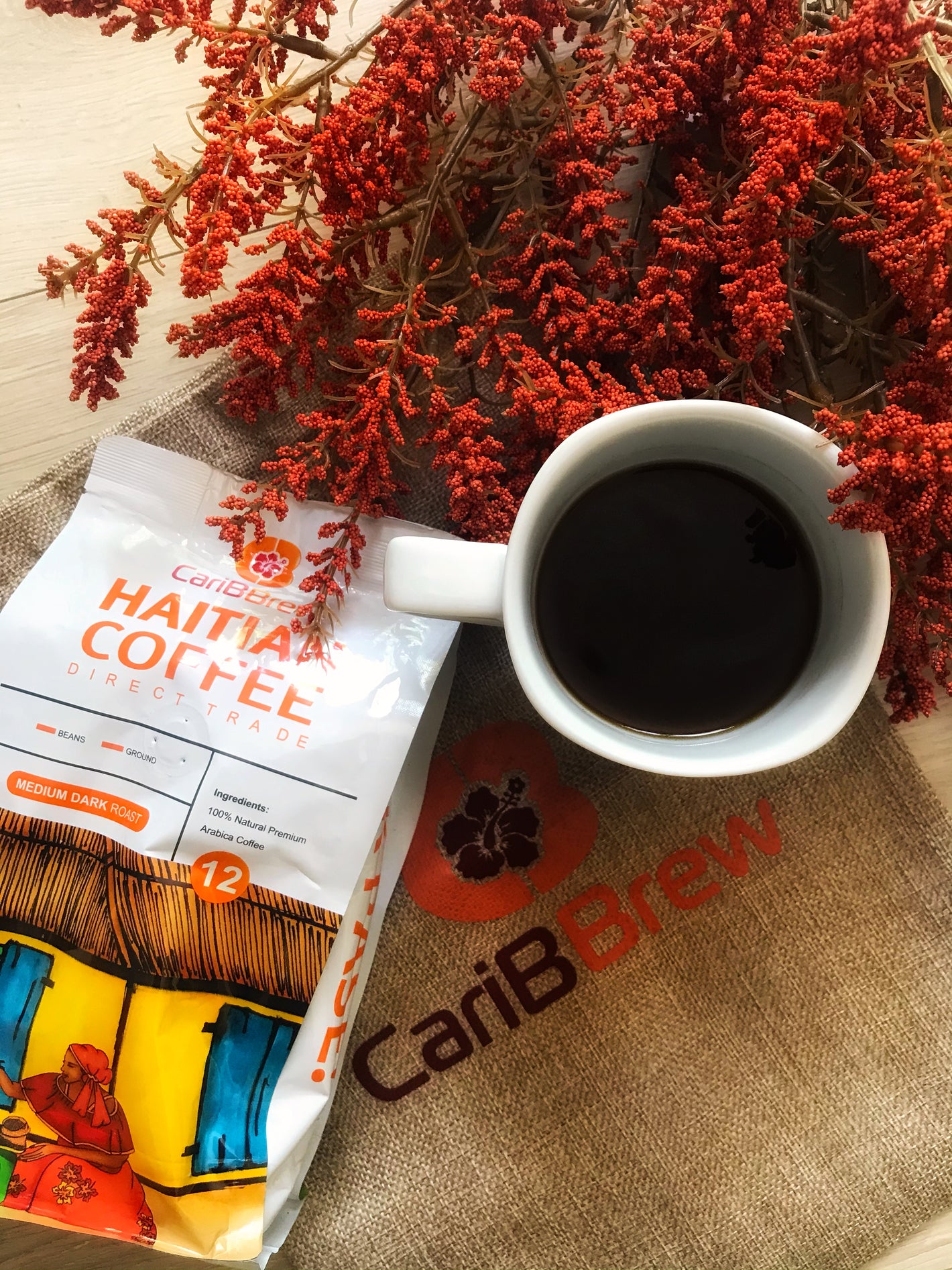 Caribbrew Medium Dark Roast coffee. Single Origin Haitian Coffee. Black Coffee