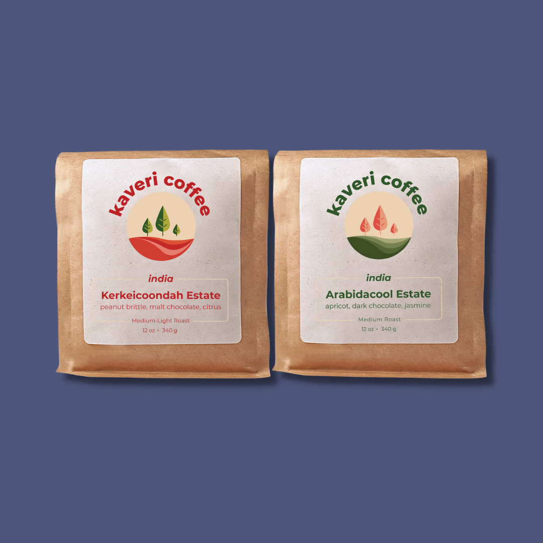 Two bags of Kaveri Coffee from the Sueños Coffee Co coffee bundle